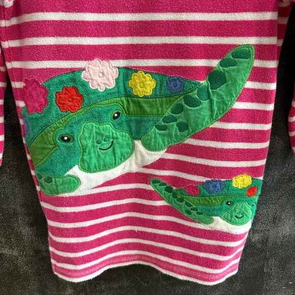 Boden Swim Coverup Pink Turtle Applique Stripes Terry Cloth Size 6-7Y (122cm) - Picture 3 of 6